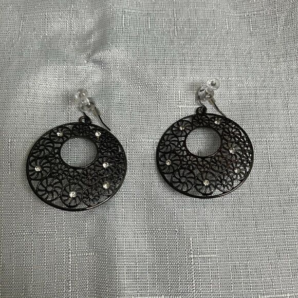 Black Metal with CZ Earrings - Picture 3 of 3